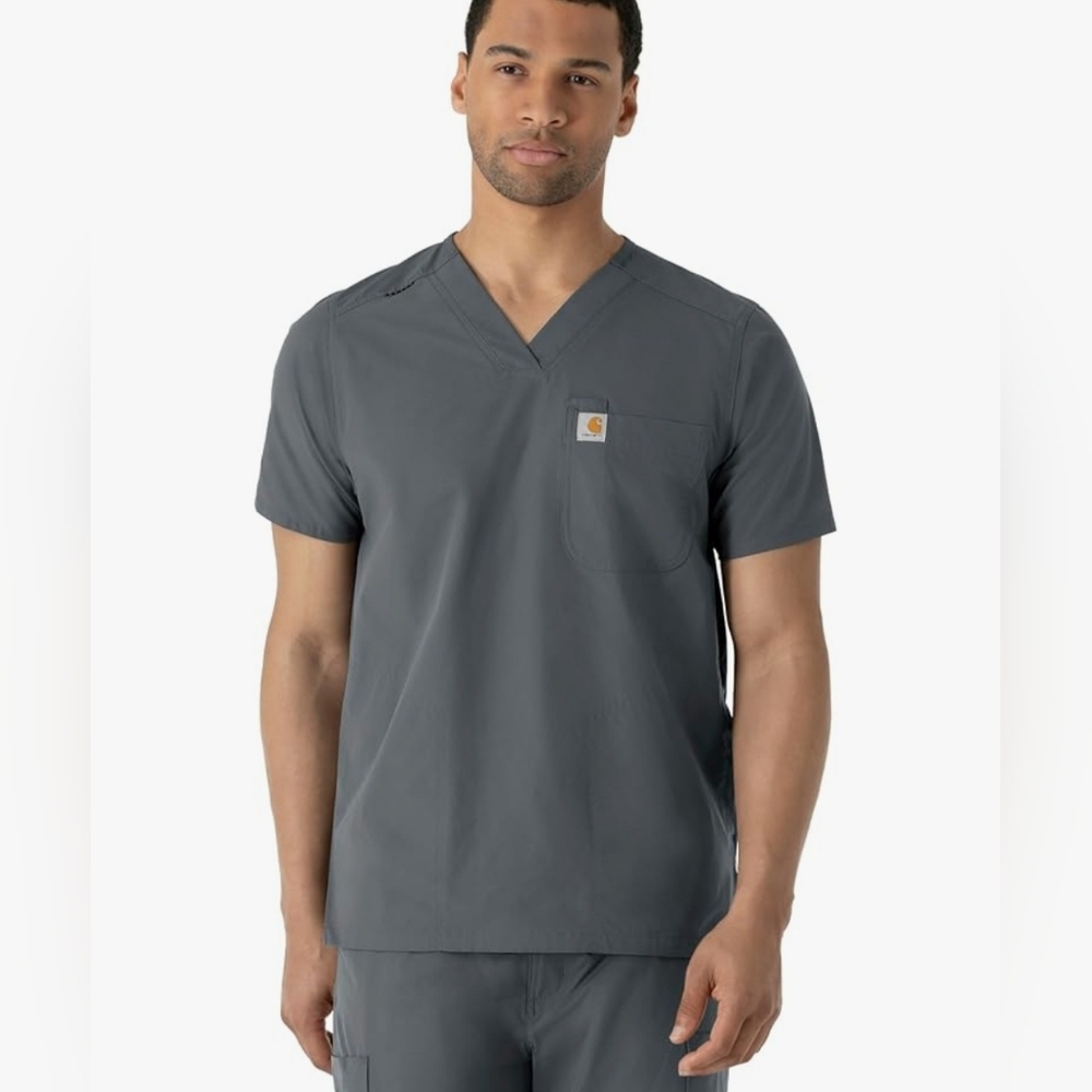 Carhartt Men's Force V-neck Shirttail Top In Pewter Size Medium